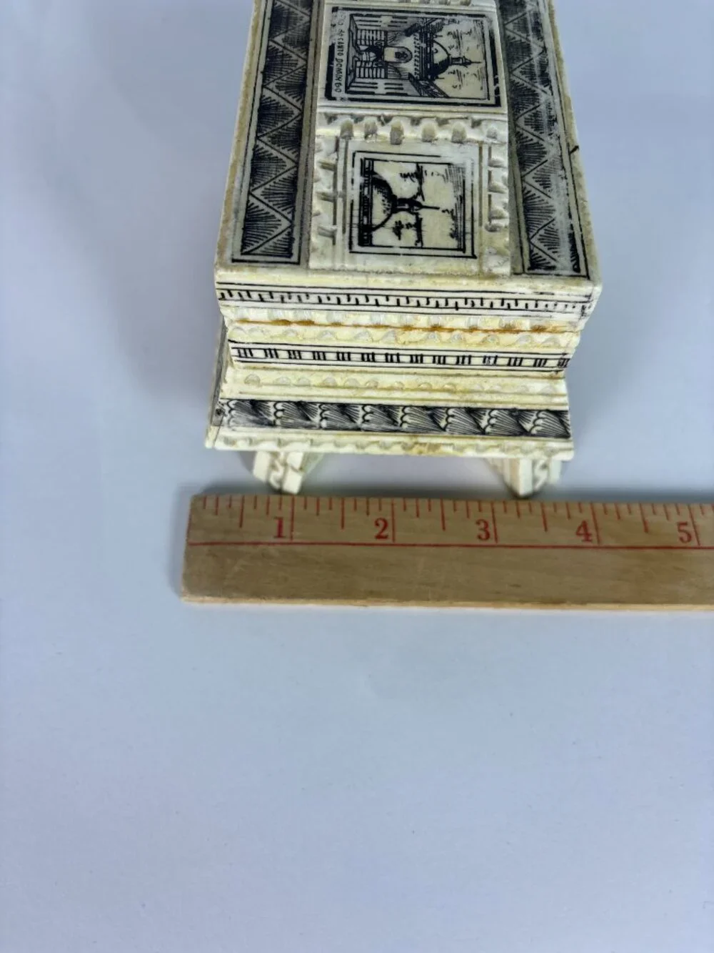 Vintage Faux Ivory Trinket Box Santo Domingo Keepsake Box Resin Jewelry Box Foot